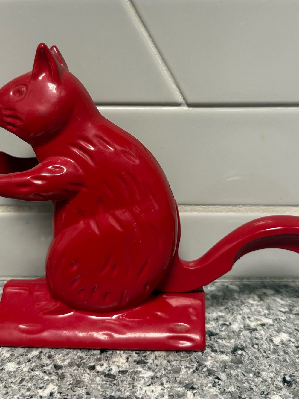 Red metal squirrel nutcracker 6” tall vintage style